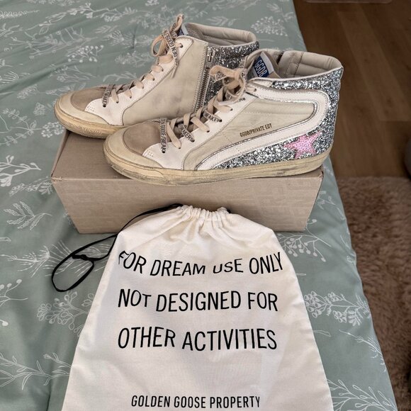 NEW Golden Goose Women's High-Top Sneaker Silver & Pink I Size 9 - Picture 3 of 6